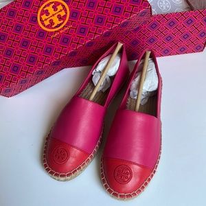 Tory Burch color block flat espadrille - Bright Azalea/Exotic Red size 8